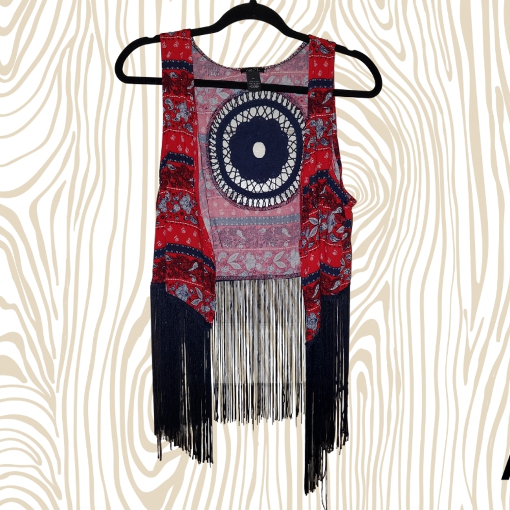 Rue21 Red and Blue Fringe Vest